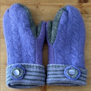Purple Wool Mittens Upcycled/Repurposed Sweater Mitts w Fleece Lining OS